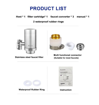Wheelton Stainless Steel Faucet Water Filter – Activated Carbon Ceramic Purifier