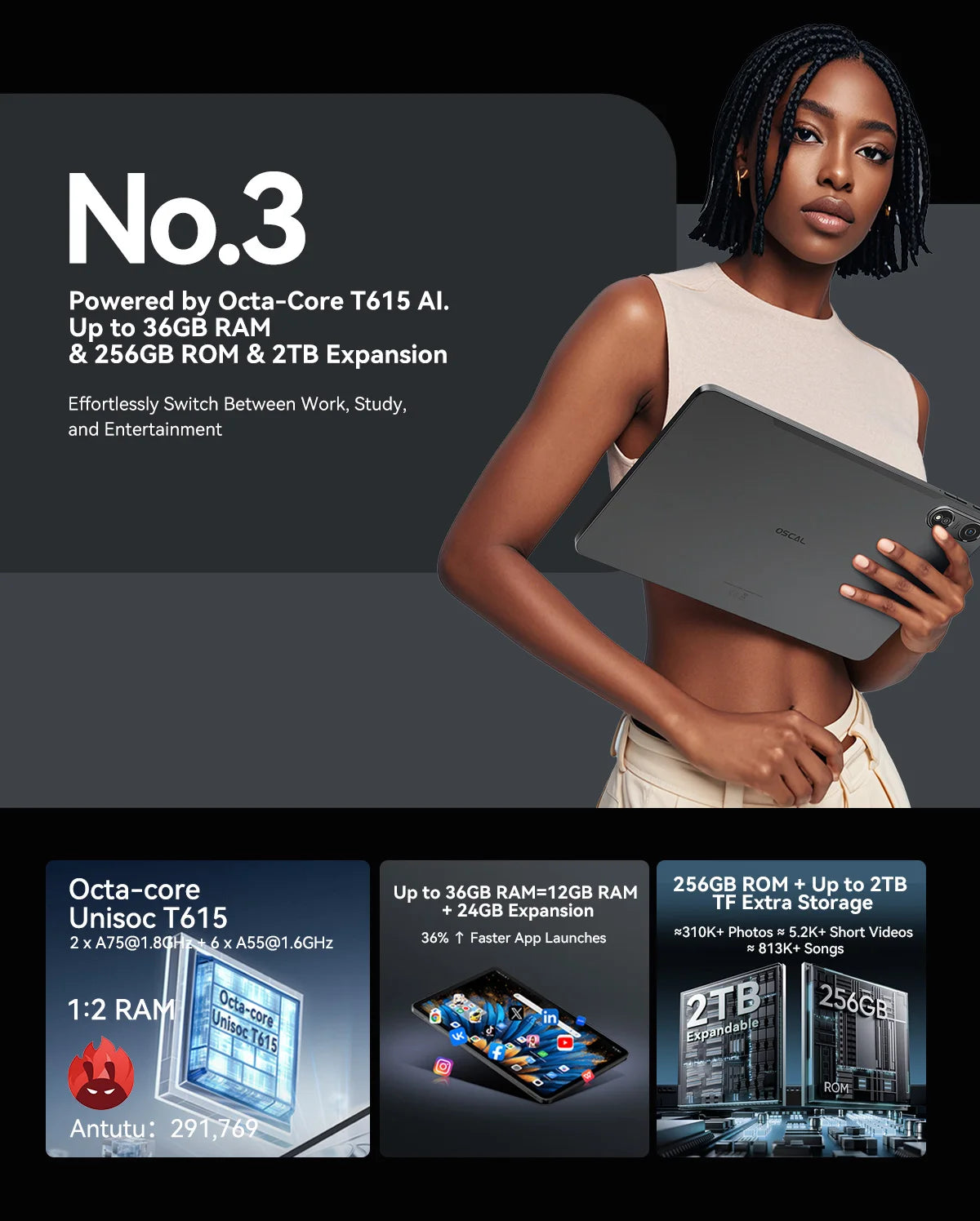 OSCAL Pad 100 Tablet – 12" 2K IPS, Android 15, Unisoc T615, 9000mAh, 4G LTE, 16MP
