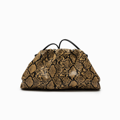 Ruched Snake Pattern Dumpling Shoulder Bag