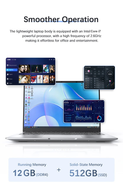 14.1" Portable Laptop – Intel Core i7-9850H or Atom A3950, 12GB RAM, up to 2TB SSD, Windows 11 Pro | Office & Study
