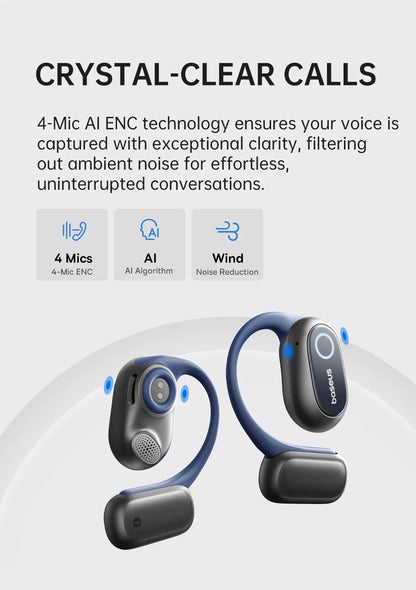 Baseus Bowie MF1 Open-Ear Sport Wireless Earphones – Bluetooth 5.4, 60Hrs, 4-Mic ENC, IPX4