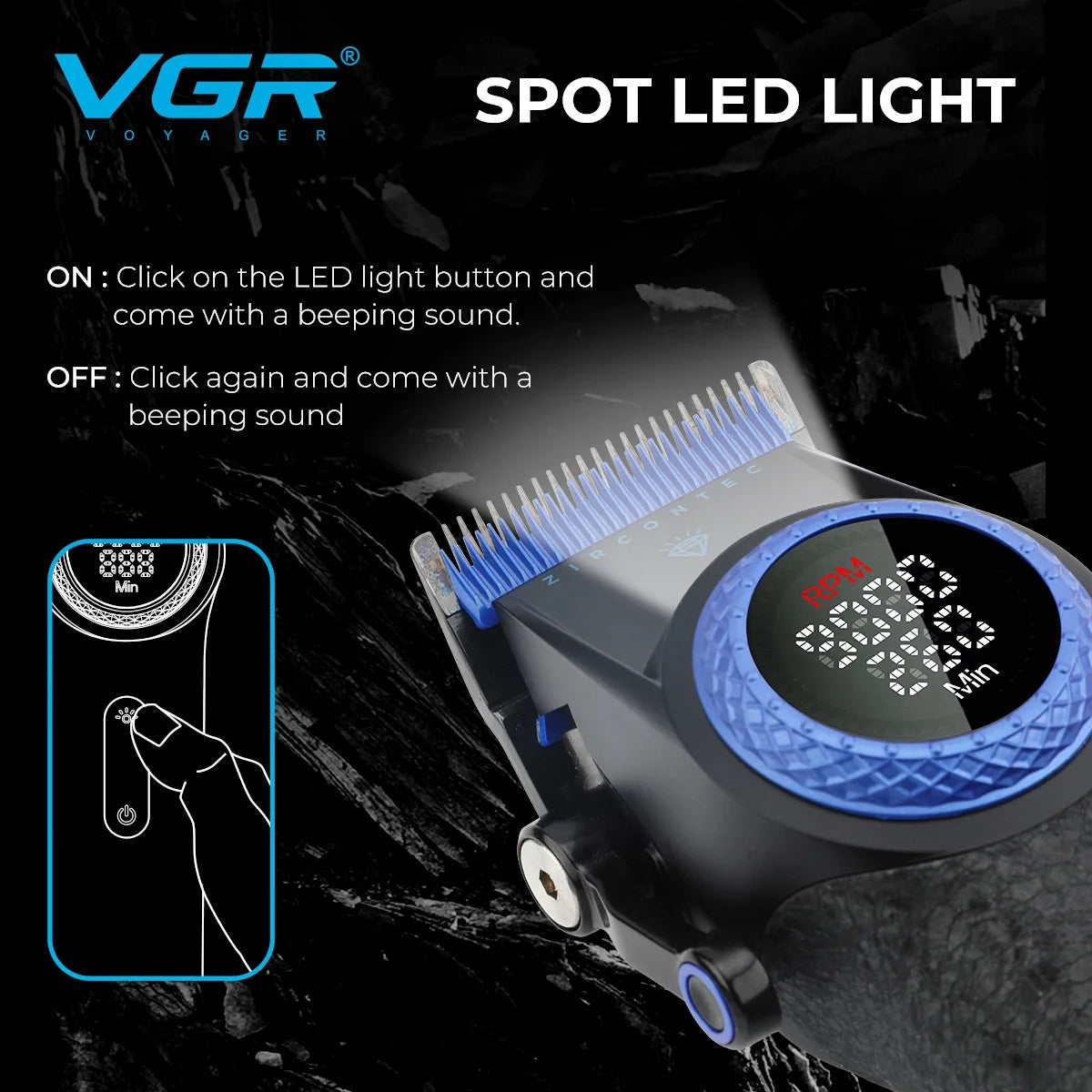 VGR V-001 Professional Hair Clipper – 9000RPM, 21-Speed, DLC Blades, 300min, USB