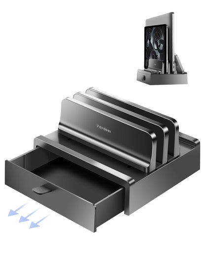 Vaydeer Vertical Laptop Stand with Drawer — 4-in-1 Dual Slot Adjustable Holder