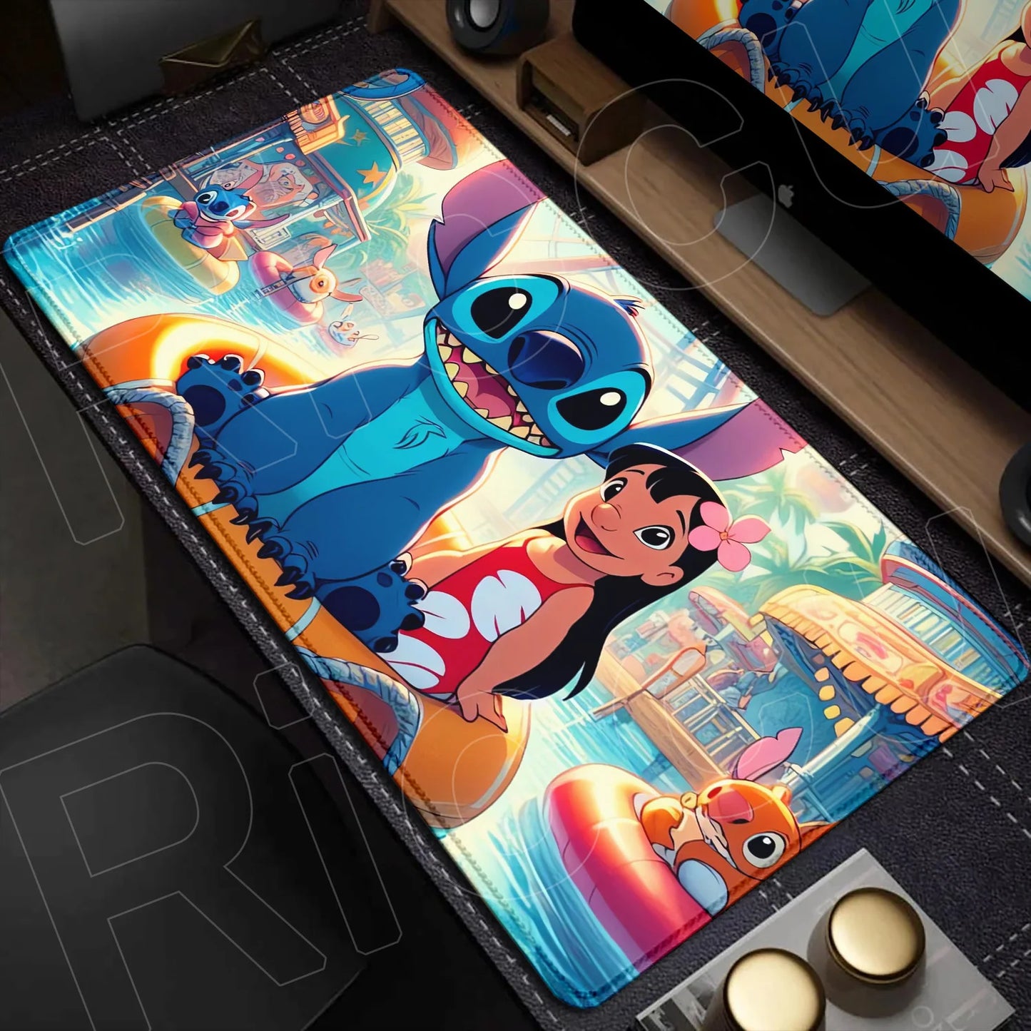 Cute Anime XXL Gaming Mouse Pad – Kawaii Stitch Design, Lock Edge, Non-Slip Rubber