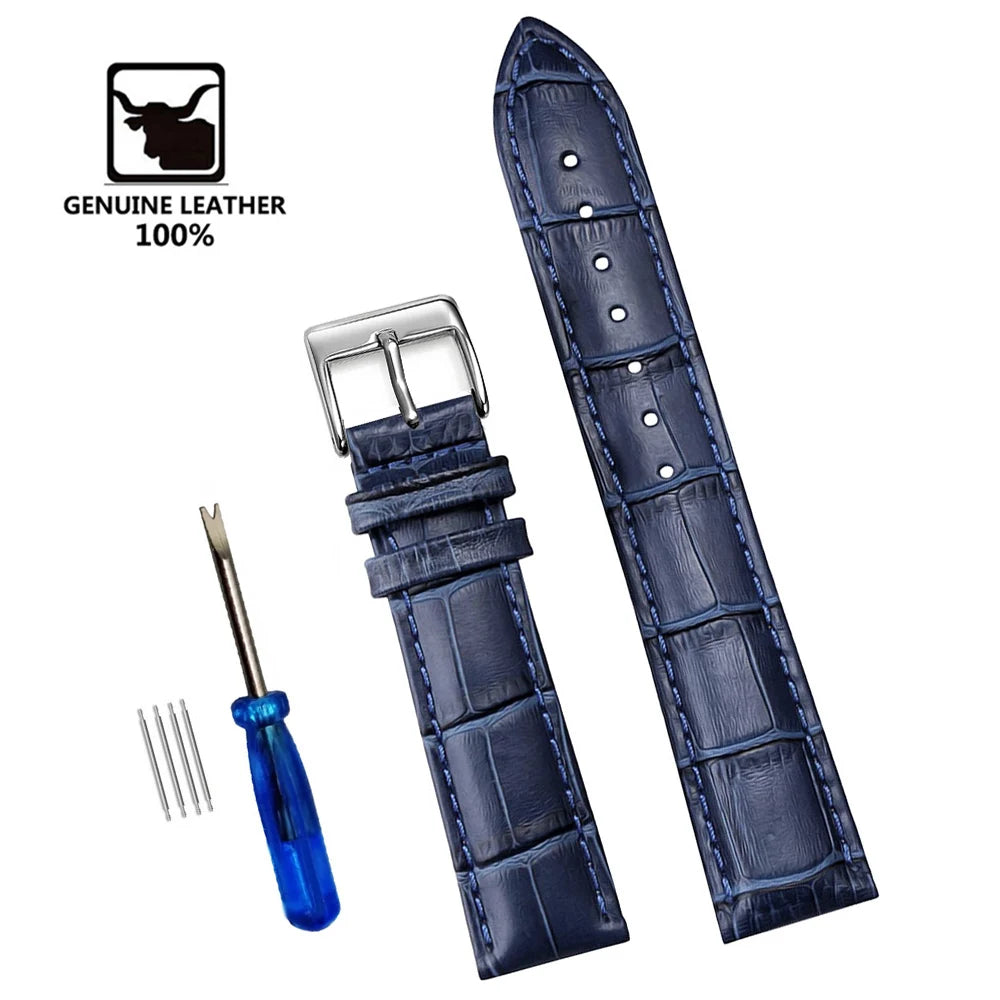 Premium Genuine Leather Watch Strap | 12–24mm, 9 Colors + Tool