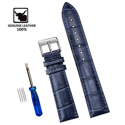 Premium Genuine Leather Watch Strap | 12–24mm, 9 Colors + Tool