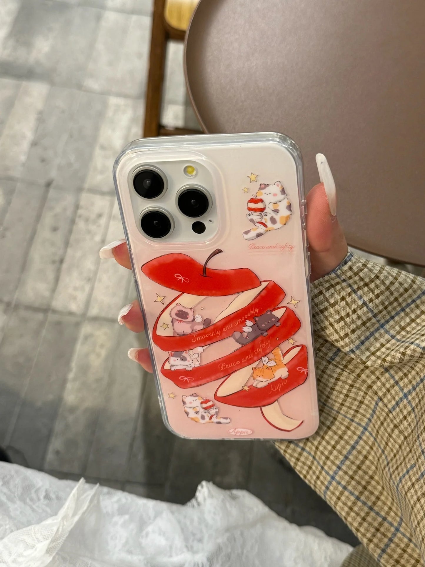 Korean Ins Sliced Apple Dual-Layer Case for iPhone 16/15/14/13/12/11 Pro Max – Cute Dangle Cover