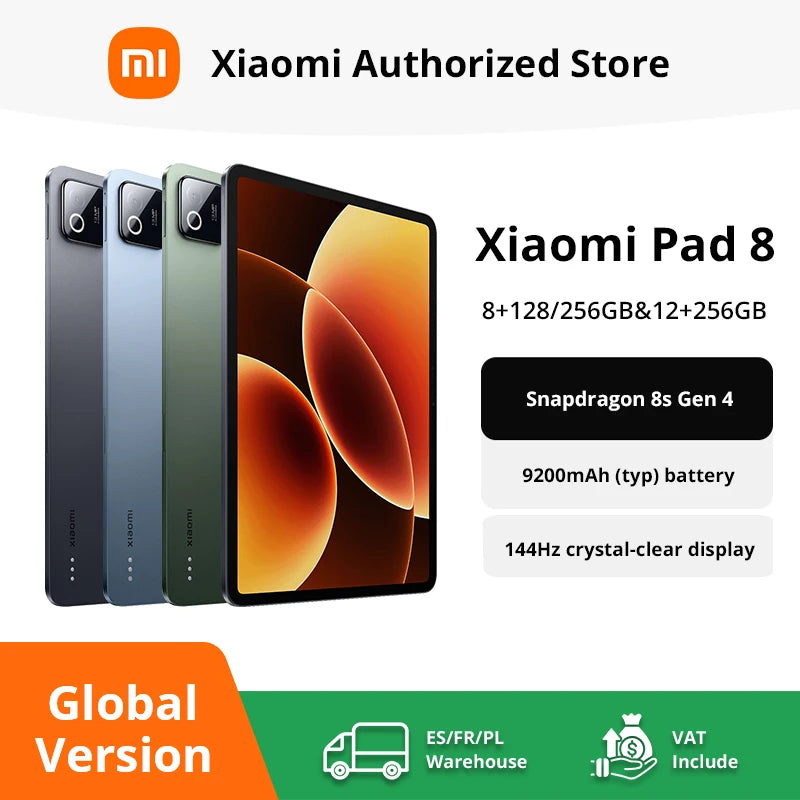 Xiaomi Pad 8 Global Version – 11.2" 3.2K 144Hz IPS, Snapdragon 8s Gen 4, 128GB, 9200mAh, WiFi
