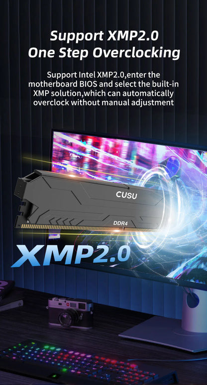 CUSU DDR4 Desktop RAM – 8GB / 16GB, 3200/3600MHz, XMP 2.0, Heatsink