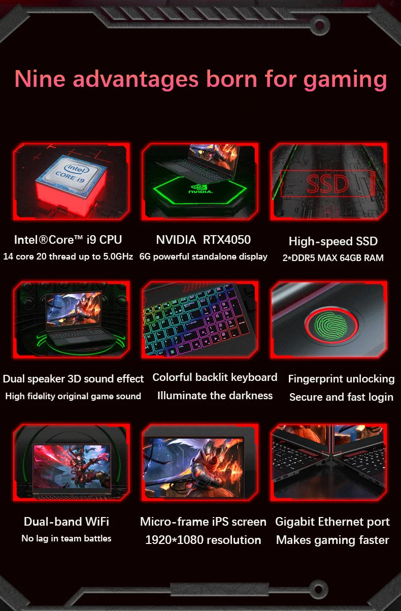 GPD 16.1" Gaming Laptop – NVIDIA RTX 4050 6G, Intel i9-13900H/i5-12450H, up to 32GB DDR5, 144Hz