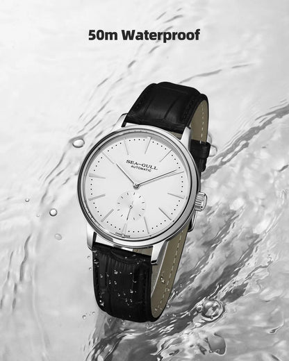 Seagull Men's Business Mechanical Watch – 50M Waterproof, Leather Strap, Valentine Gift