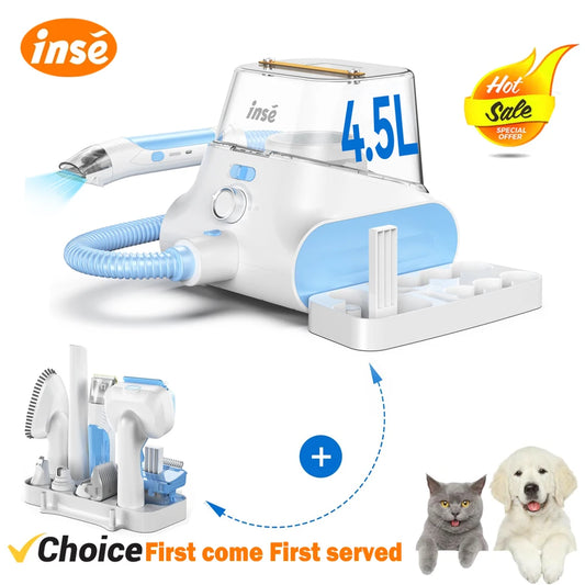 INSE P30 Dog Grooming Vacuum Kit – Ultra-Low Noise, 4.5L, Pet Clipper & Hair Cleaner