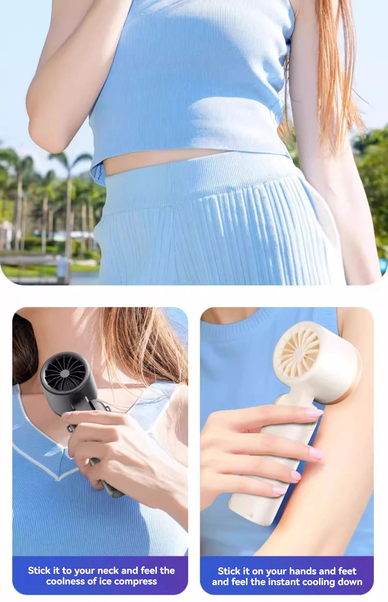 JPNPL Portable Handheld Neck Fan – 100-Speed Folding Fan with Ice Pack, Outdoor Use