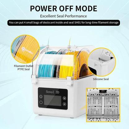 Sovol 2 Rolls Filament Dehydrator Spool Holder Filaments Dry Box for 1.75mm, 2.85mm ABS PLA PETG TPU FDM Material 3D Printer