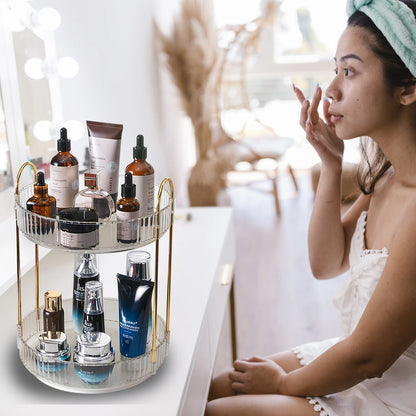 360° Rotating Makeup Organizer | 2-Layer Vanity Skincare & Cosmetic Storage
