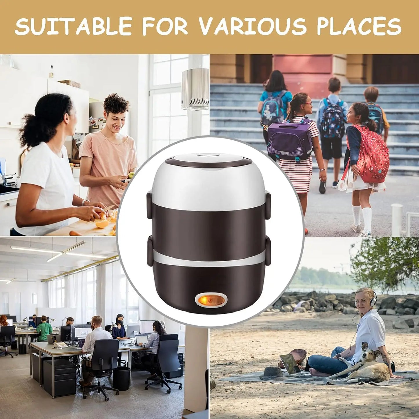 Electric Heating Lunch Box – 2L, 1-3 Layer, Portable Bento Box Rice Cooker, 200W Stainless Steel | 110V | US/EU/UK