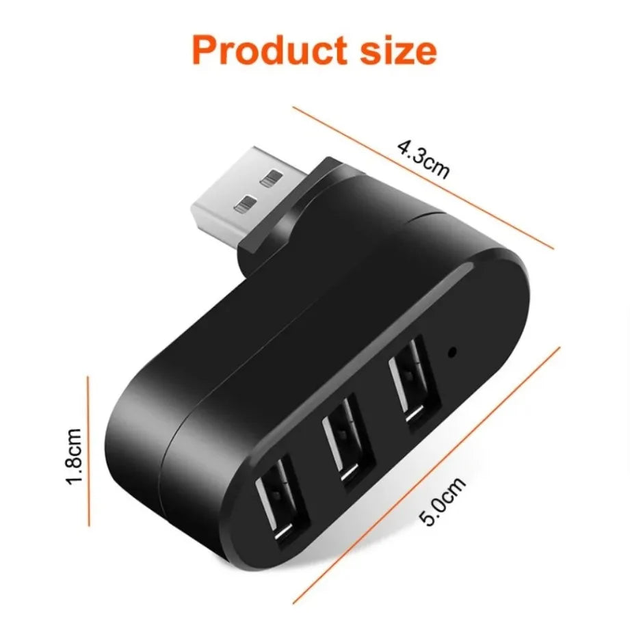 Mini Rotatable USB 2.0 Hub – 3-Port Splitter for PC, Laptop & U Disk