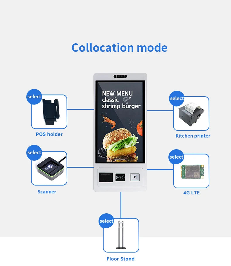 R.E.D. Shopping TouchWo 15.6-23.8-inch wall mount touchscreen kiosk for self-service checkout and payment terminal in electronics.