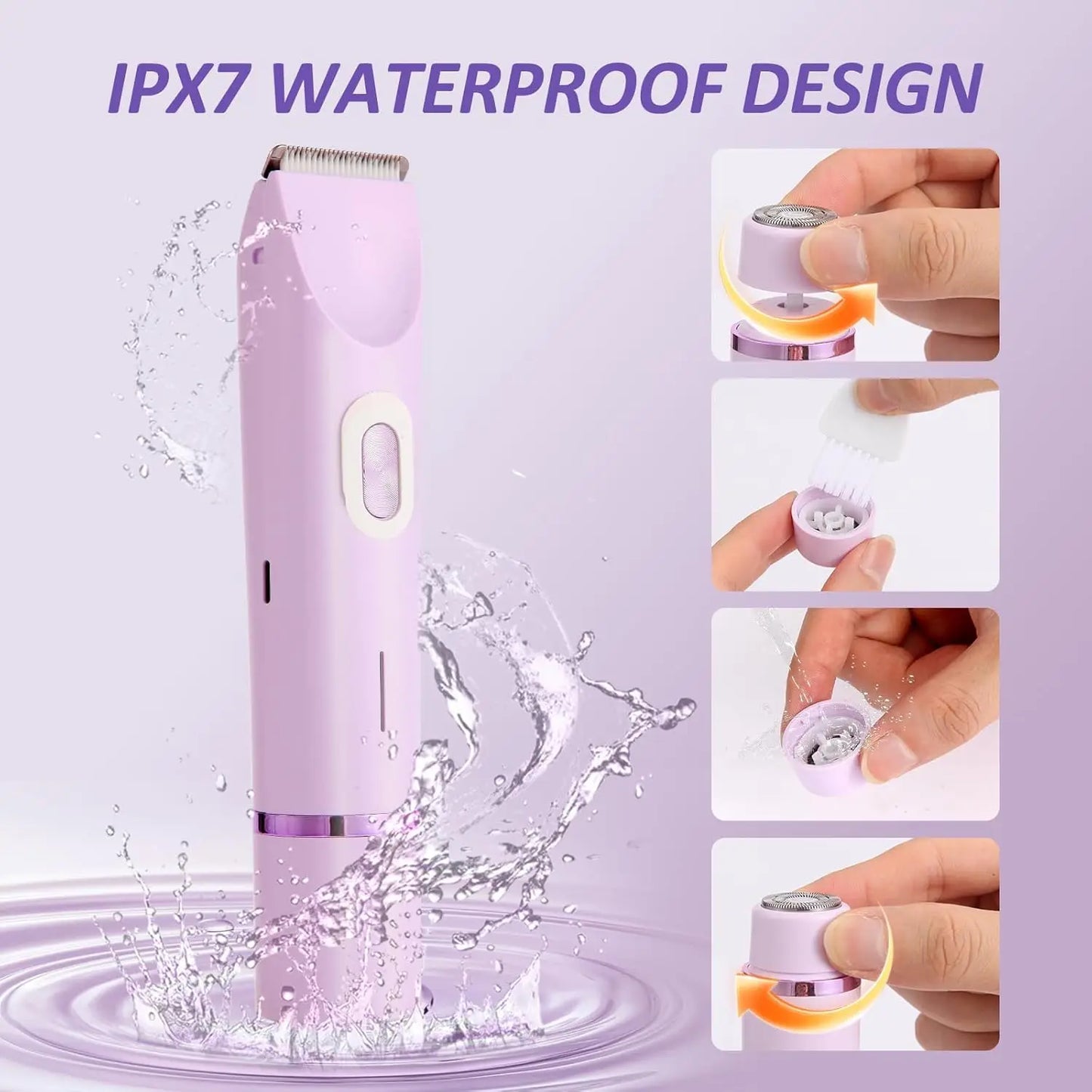 Electric Razor for Women – 2-in-1 Bikini & Body Hair Trimmer, IPX7 Waterproof, Wet & Dry Use