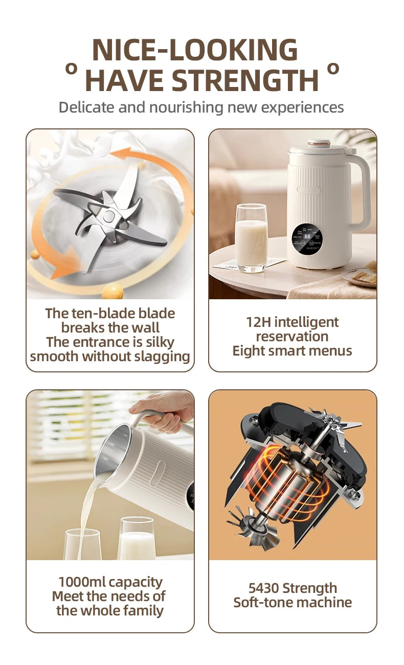 8-in-1 Automatic Nut Milk Machine & Coffee Maker – 40oz, Self-Cleaning, Delay Start, Keep Warm