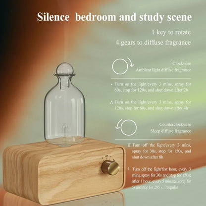 Professional Aromatherapy Nebulizer Diffuser — Wood & Glass, Waterless, 2600mAh Battery, Scent Machine