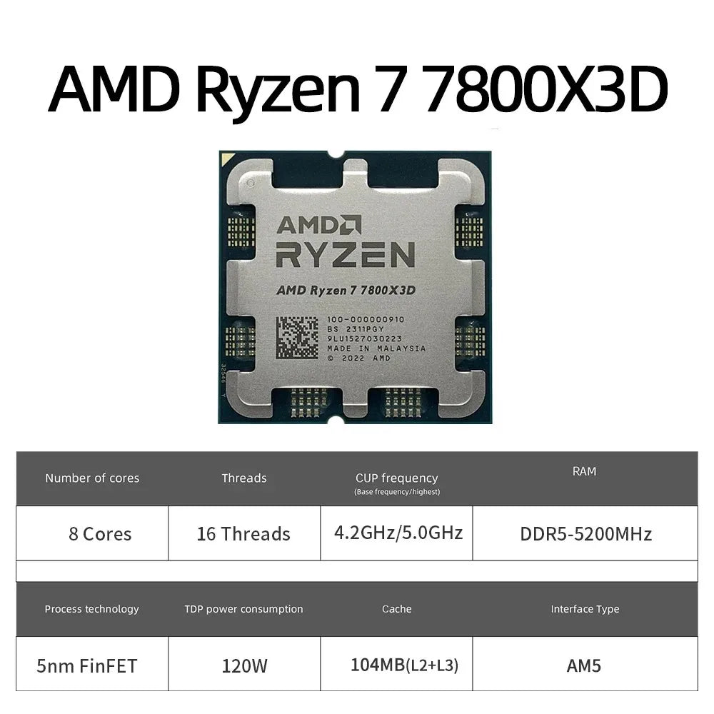 AMD Ryzen 7 7800X3D Gaming Processor – 8-Core, 5GHz, AM5, 3D V-Cache, DDR5