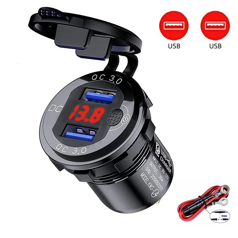 63W Aluminum USB-C Car Charger Socket – PD & QC3.0 Dual Port, 12V/24V for Car, Boat & Motorcycle