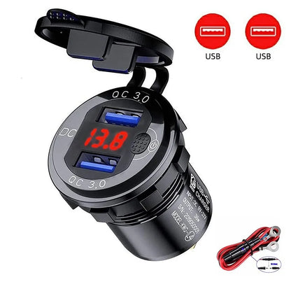 63W Aluminum USB-C Car Charger Socket – PD & QC3.0 Dual Port, 12V/24V for Car, Boat & Motorcycle