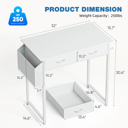 JHK 32" Computer Desk with Fabric Drawers & Side Bag | Modern Home Office