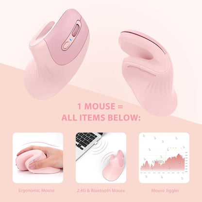 Seenda Bluetooth Vertical Ergonomic Mouse – Dual Mode 2.4G + BT, Silent, 2400 DPI, Mouse Jiggler, 3-Device Switch