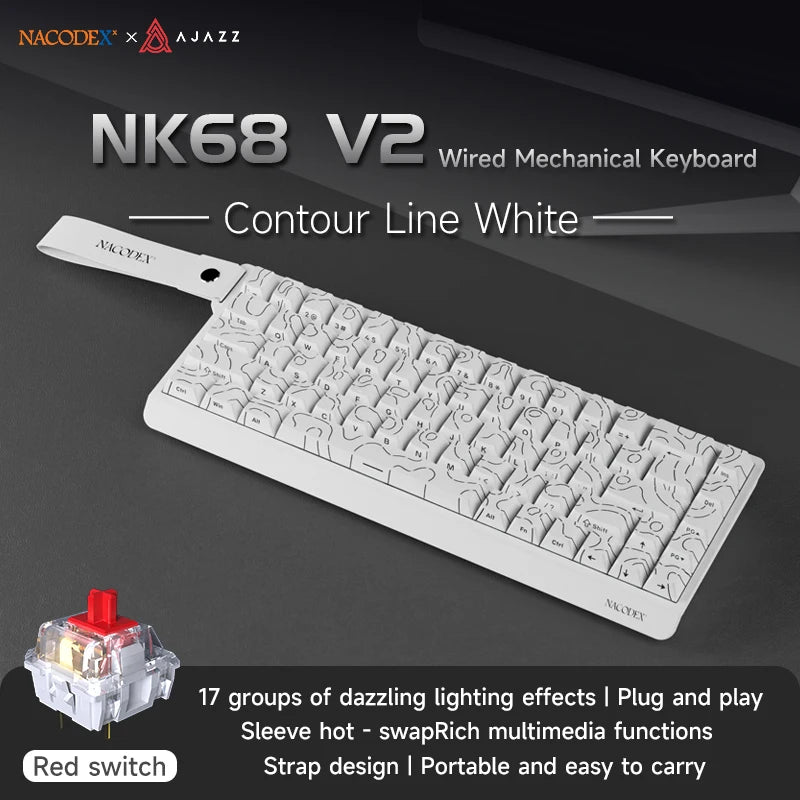 AJAZZ NK68 V2 Gaming Mechanical Keyboard | Hot-Swap | RGB Backlight | 68 Keys | Red Switch | USB