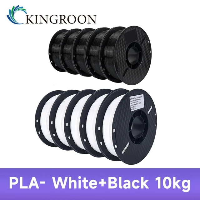 KINGROON 3D Printer Filament – 10KG Bulk, 1.75mm PLA / ABS / PETG, 10 Rolls, Black / White / Gray