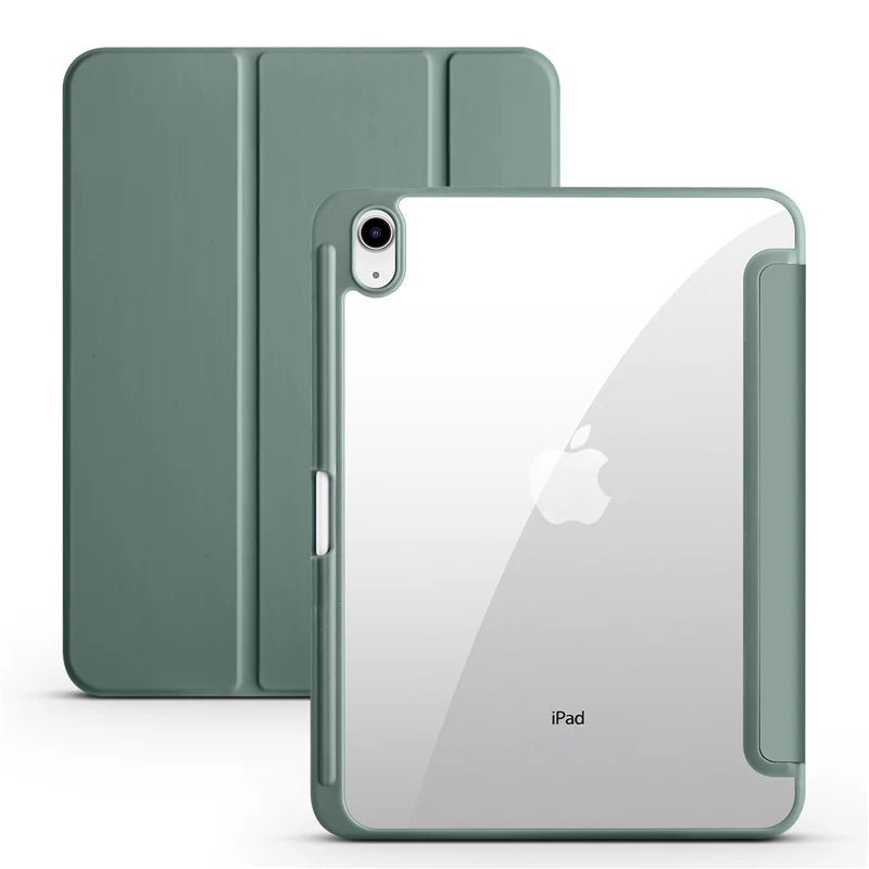 iPad Case with Pen Holder – Trifold Acrylic Clear Back Cover for iPad 9.7–11"
