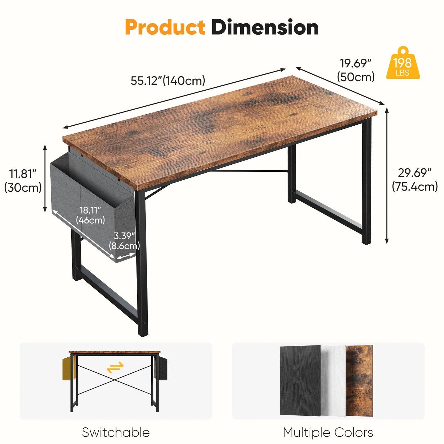 JHK 31–55" Adjustable Office & Gaming Desk – Metal Frame, Wood Tabletop & Storage Bag