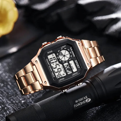 YIKAZE Men's Military LED Sport Watch - Luxury Stainless Steel Strap, Waterproof Digital Wristwatch
