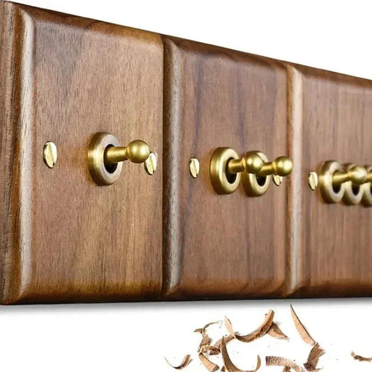 Retro Vintage Solid Wood & Brass Toggle Wall Switch