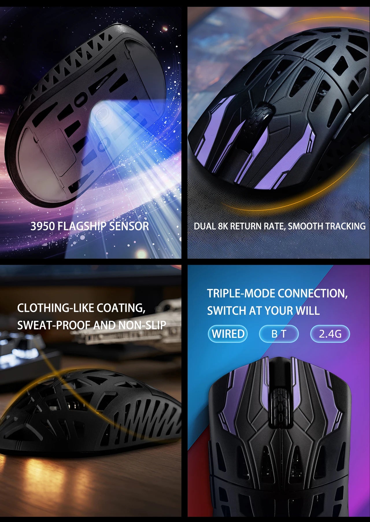 IROK HE6 Ultra Wireless Gaming Mouse – 30000 DPI, Carbon Fiber, PAW3950, Dual Mode, E-Sports