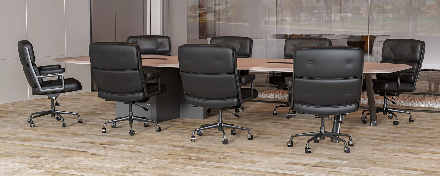 Ergonomic Executive Office Chair – Genuine Leather, Aluminum Arms, Swivel & Wheels