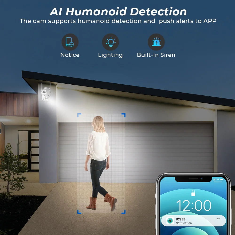 8MP 4K Dual Lens WiFi Security Camera – Night Vision, AI Detection