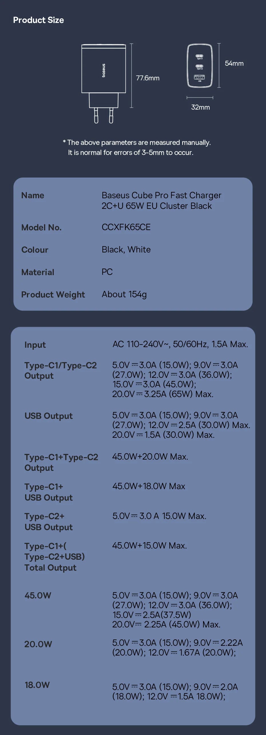 Baseus 65W GaN USB-C Charger | QC + PD Fast Charging for iPhone 17/16/15, Xiaomi & Laptops