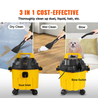 SucceBuy Wet Dry Vac 2.6 Gallon | 2.5 Peak HP | 3-in-1 Shop Vacuum with Blower