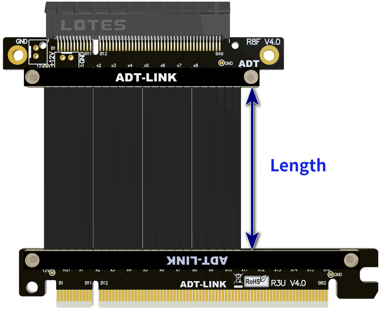 ADT-Link PCIe 4.0 Riser Cable – X16/X8/X4/X1 to M.2 NVMe/U.2 SSD Extension, Gen4
