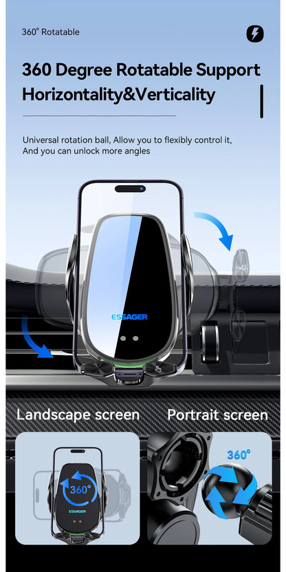Essager 15W Wireless Car Charger Air Vent Mount – Fast Charging for iPhone, Xiaomi & Huawei