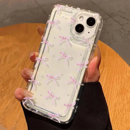 Heart Bow Phone Case for iPhone | Shockproof Soft Clear Cover for iPhone 11-17 Pro Max, Air, Mini