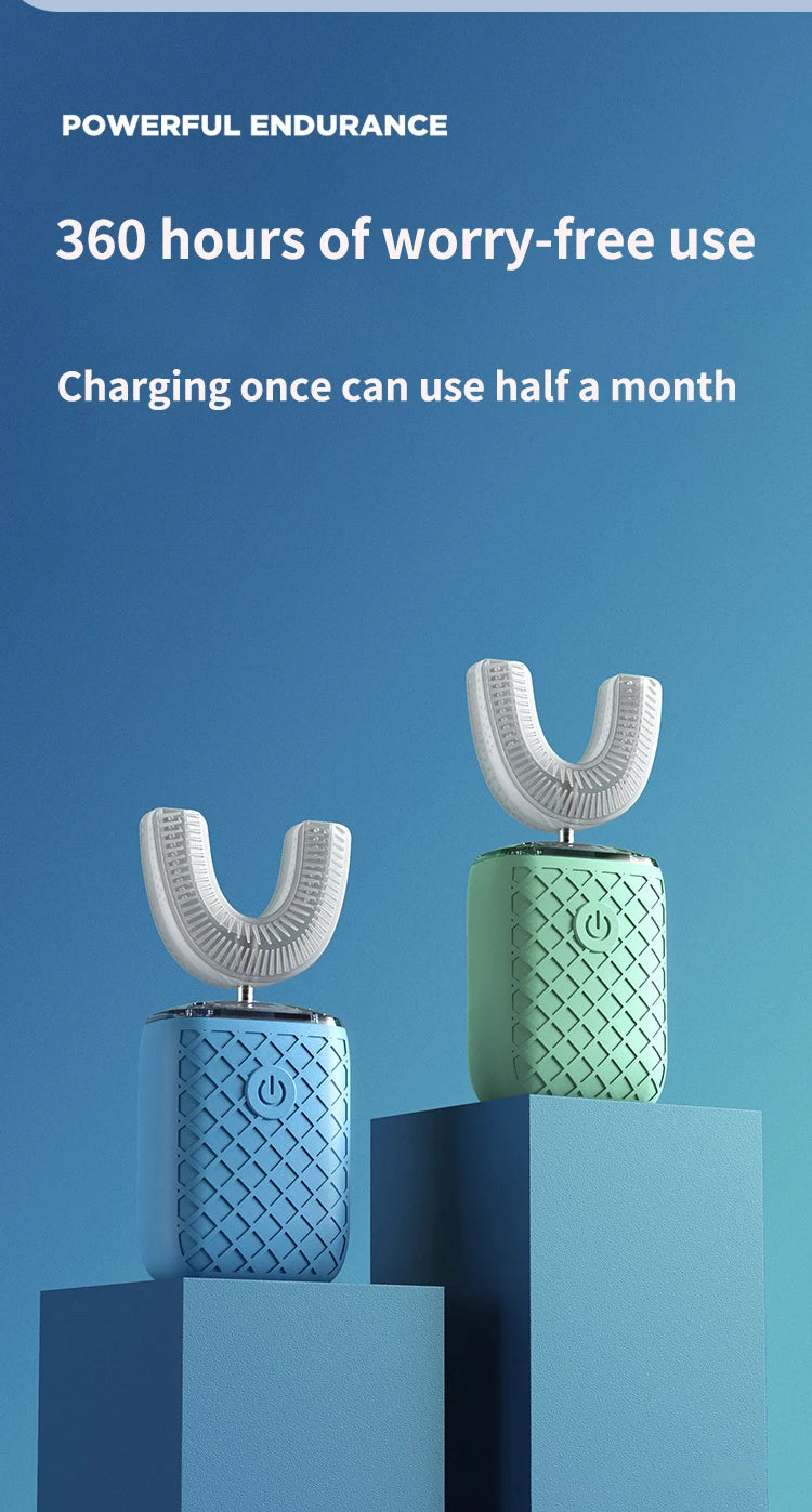 360° U-Type Electric Toothbrush – Adults & Kids, USB Charging, Teeth Whitening