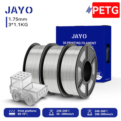 JAYO PETG/High Speed Matte PETG 3D Printing Filament 1.75MM Mix-Colors & No bubbles &Non-toxic For 3D Printer & Pen 3Rolls