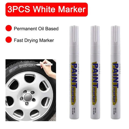 White Tyre Paint Pen Set | Waterproof Oil-Based Quick Dry Permanent Marker for Car Tyres (3pcs)