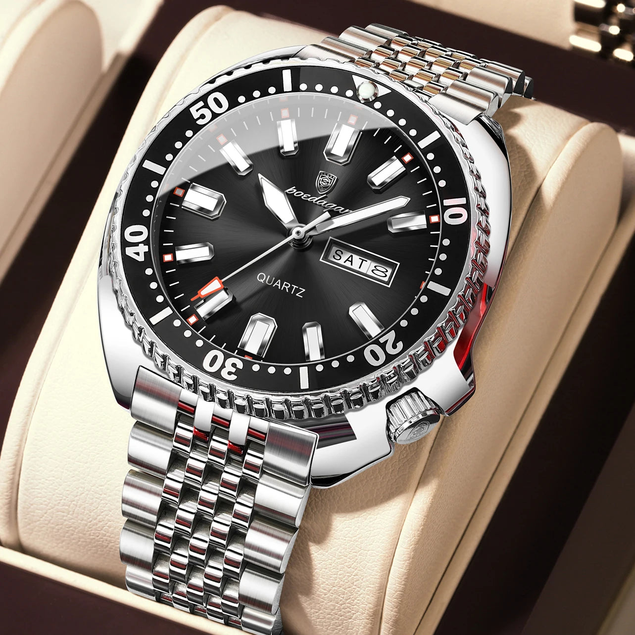 POEDAGAR Luxury Men's Quartz Watch – Date, Week, Luminous & Waterproof Stainless Steel