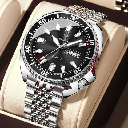 POEDAGAR Luxury Men's Quartz Watch – Date, Week, Luminous & Waterproof Stainless Steel