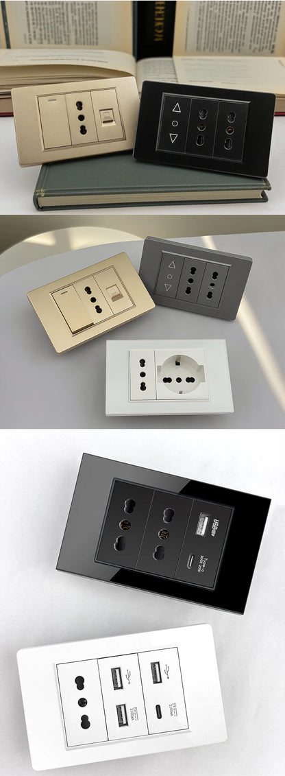 DELEFU Tempered Glass Wall Socket with USB-C Fast Charging – Schuko/Italy